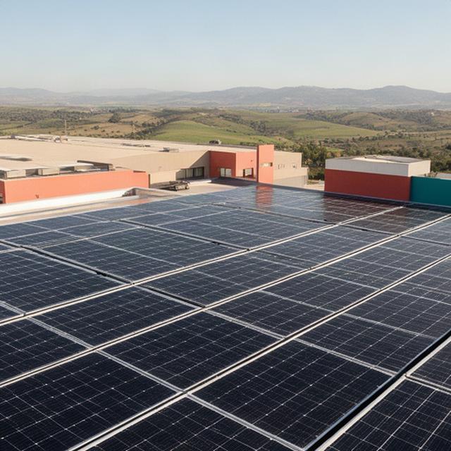 Paneles solares monocristalinos instalados en una cubierta industrial de Andalucía bajo luz natural