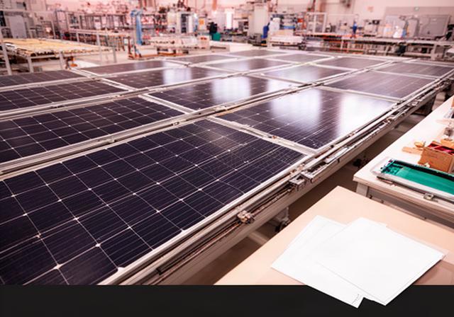 Paneles solares ensamblados en una planta industrial de Andalucía junto a documentación técnica